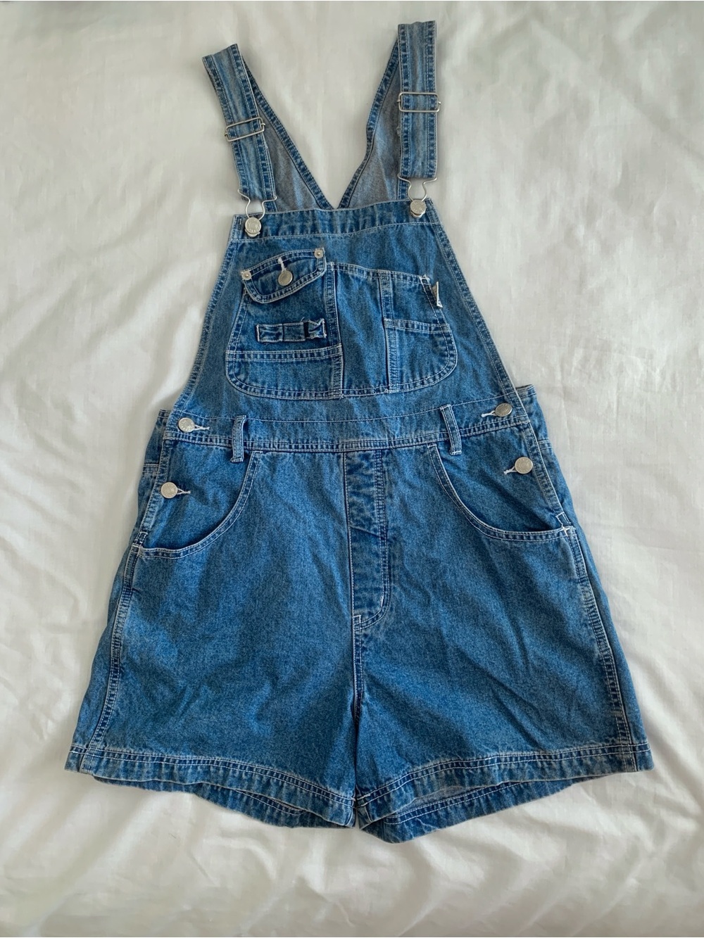 Revolt Denim Overalls Shorts Medium Wash Cargo Shortalls M Vintage 90s